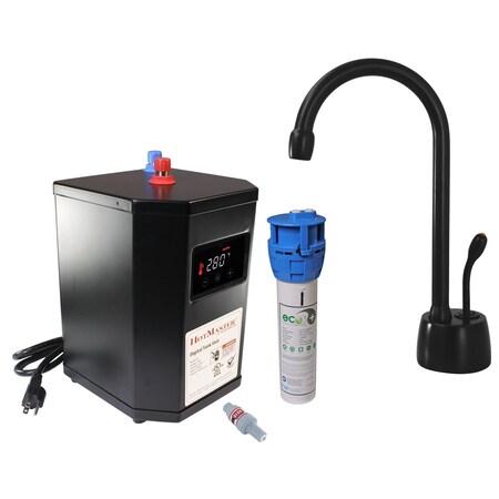 Westbrass Develosah 9" 1-Handle Hot Water Dispenser Faucet with Heating Tank and Filter Unit, Matte Black DT1F271-62